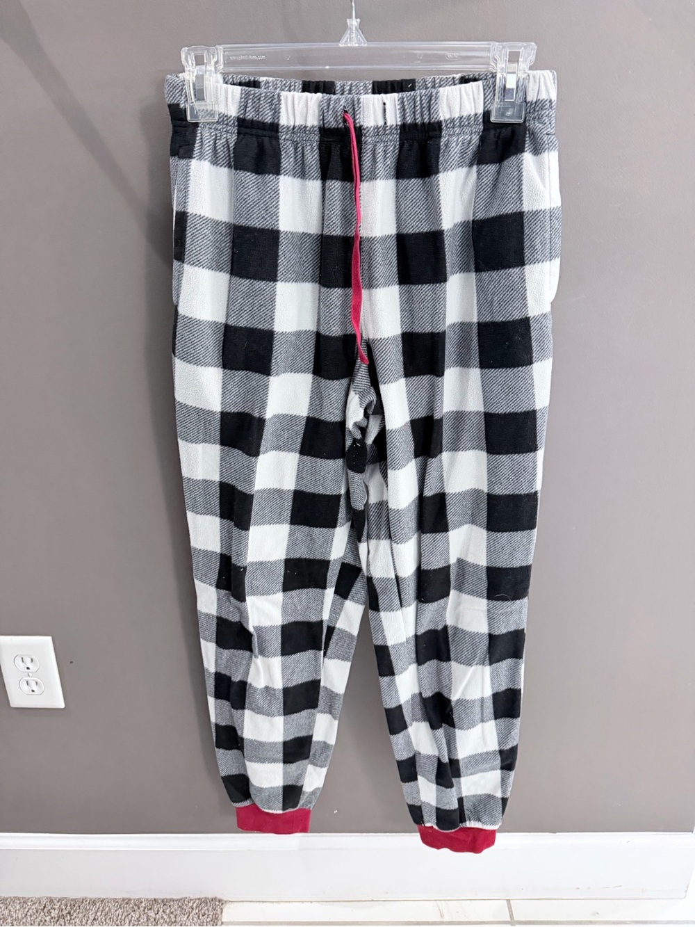Cozy Black & White Buffalo Check Pajama Pants with Red Trim